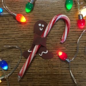 Handmade gingerbread man hugger ornament
